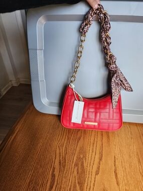 NWT Jessica Simpson Red Quilted Shoulder Bag Chain Animal Print Scarf